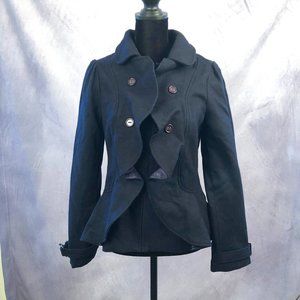 Navy Hip Length Ruffle Coat